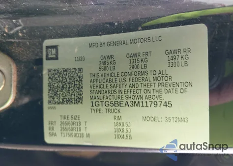 2021 GMC Canyon 2Wd Short Box Elevation Standard из США, поврежденный, VIN 1GTG5BEA3M1179745